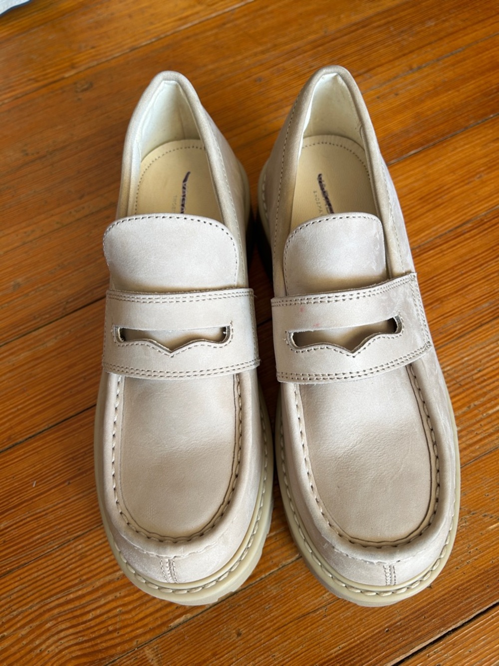 Women’s Leather Penny Loafers in Light Beige